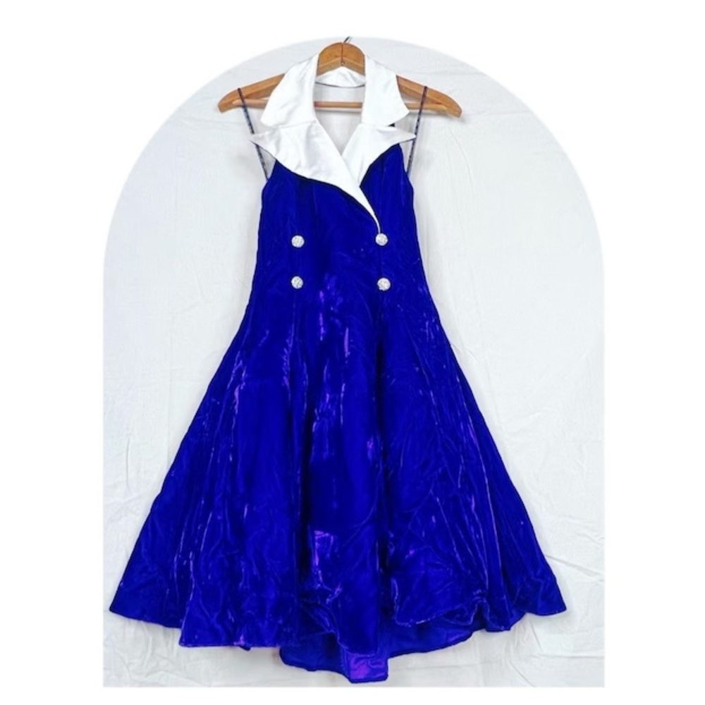 Vintage 90s Purple Velvet Sparkly Fit and Flare Cocktail Party Dress